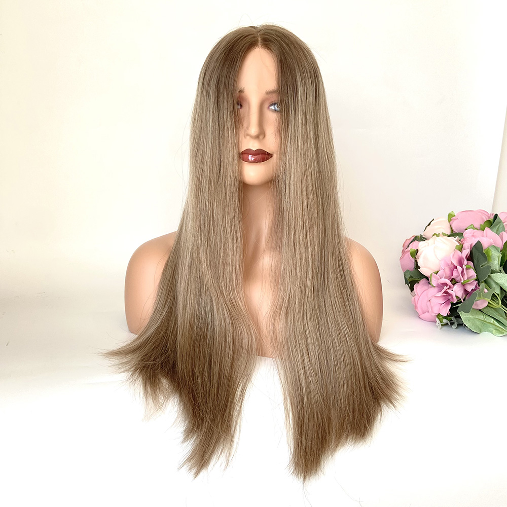 New One Ash Blonde Greydish Ombre Looking Swiss Lace Top Wig 